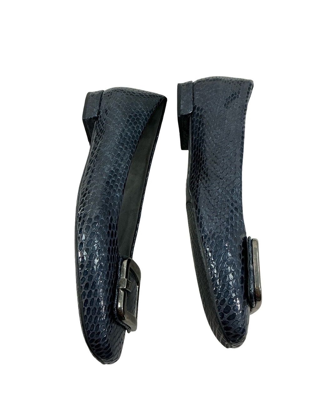 Stuart Weitzman Blue Snakeskin Buckle Flats Size 8M - Picture 4 of 9
